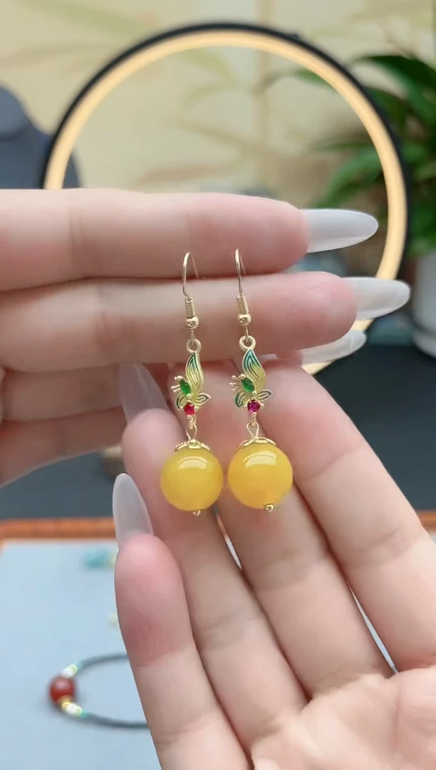 玛瑙/玉髓耳饰银S925镶嵌8852