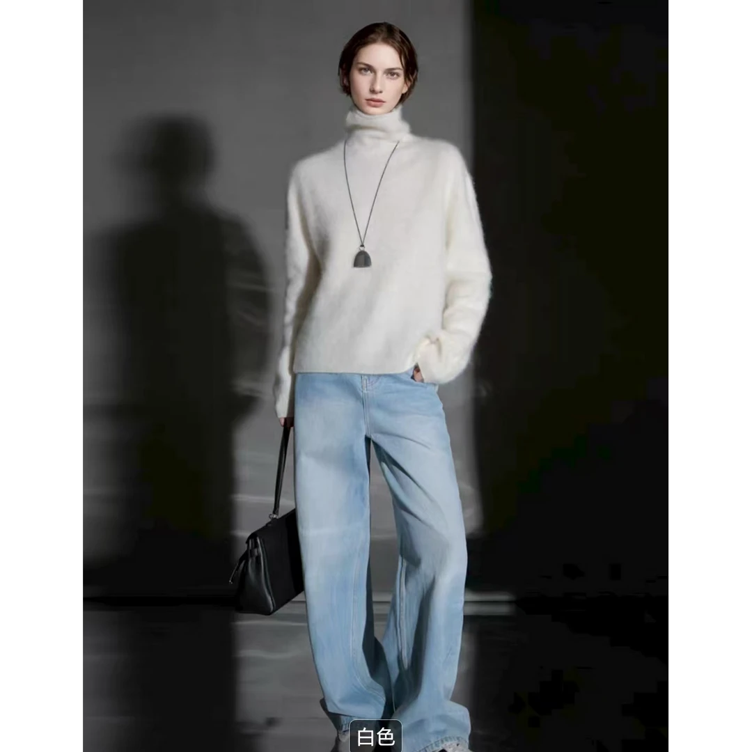 轻奢羊绒拉绒无缝设计高领常规款长袖慵懒风保暖秋冬纯色百搭套头