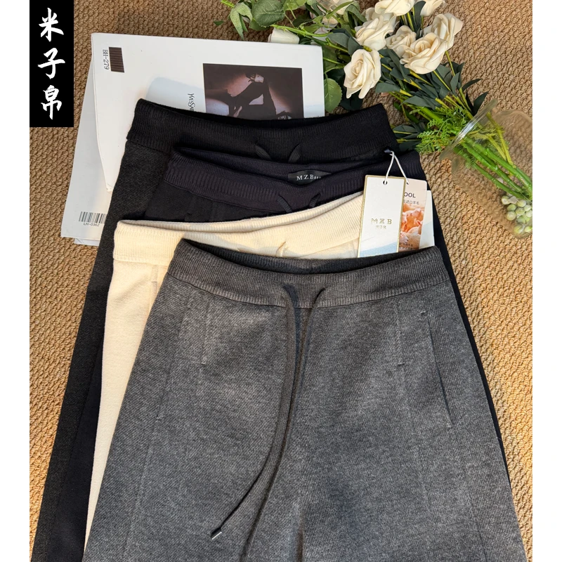 桑蚕丝羊毛直筒裤2025冬新款中高腰显瘦休闲加绒加厚长裤阔腿女裤