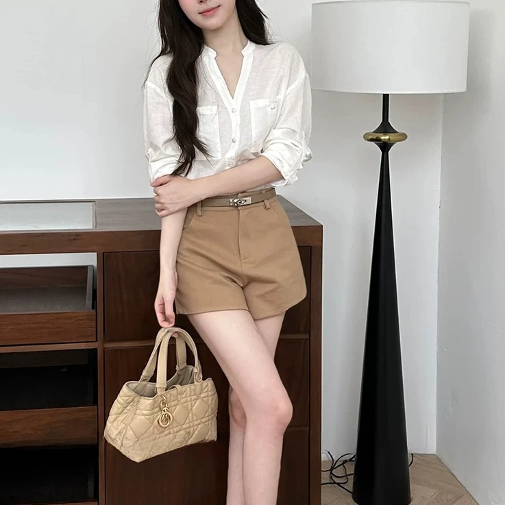 楠妹定制  气质韩版西装a字休闲裤女显腿长百搭高腰显瘦短裤