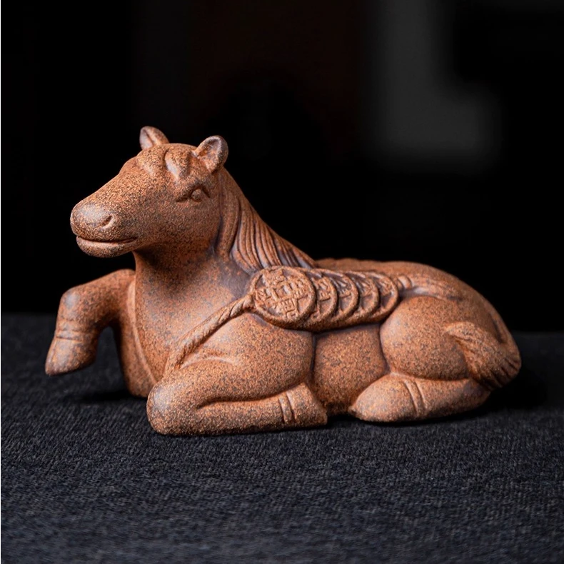 老岩泥泥马茶宠家用创意陶瓷茶玩摆件茶桌面手工茶艺茶宠马上有钱