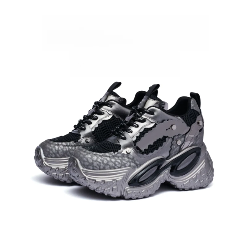 增高9cm小个子复古百搭潮鞋低帮系带厚底时尚休闲老爹鞋3540