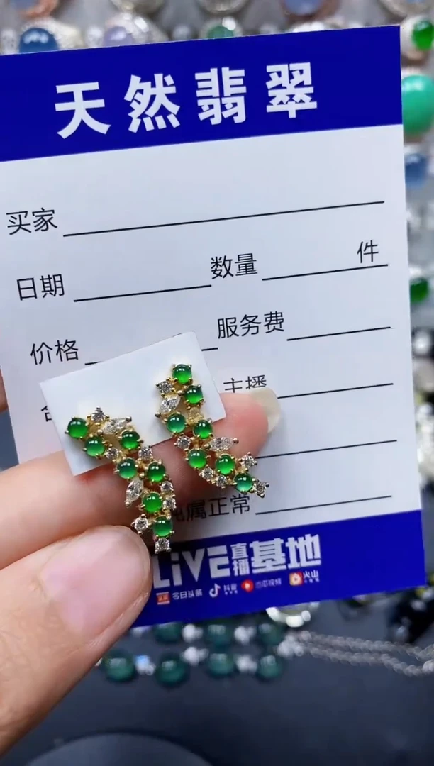 翡翠银S925镶嵌耳饰200