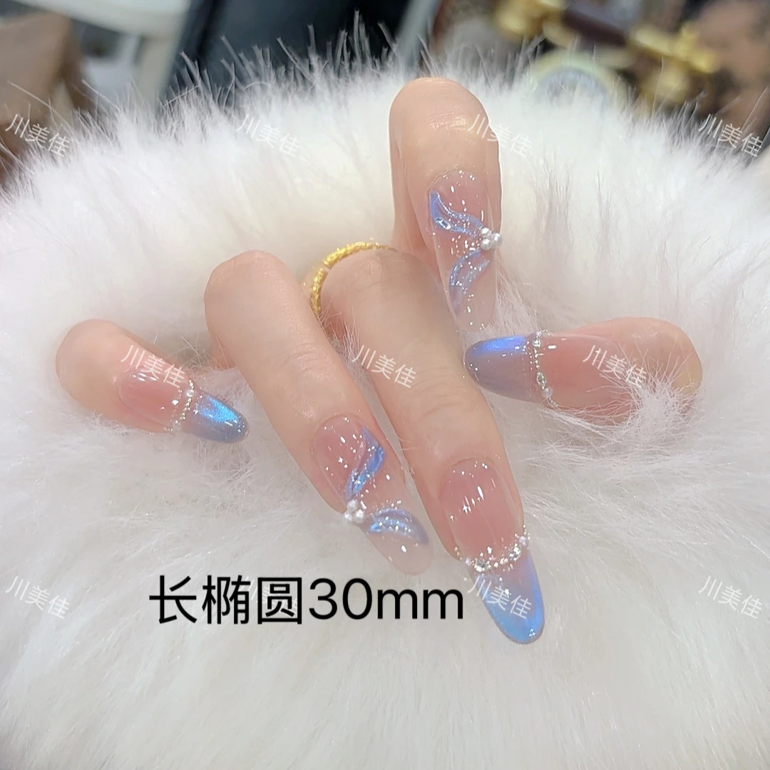 川美佳《时间飘带》高级显白蓝色手绘飘带纯手工穿戴甲