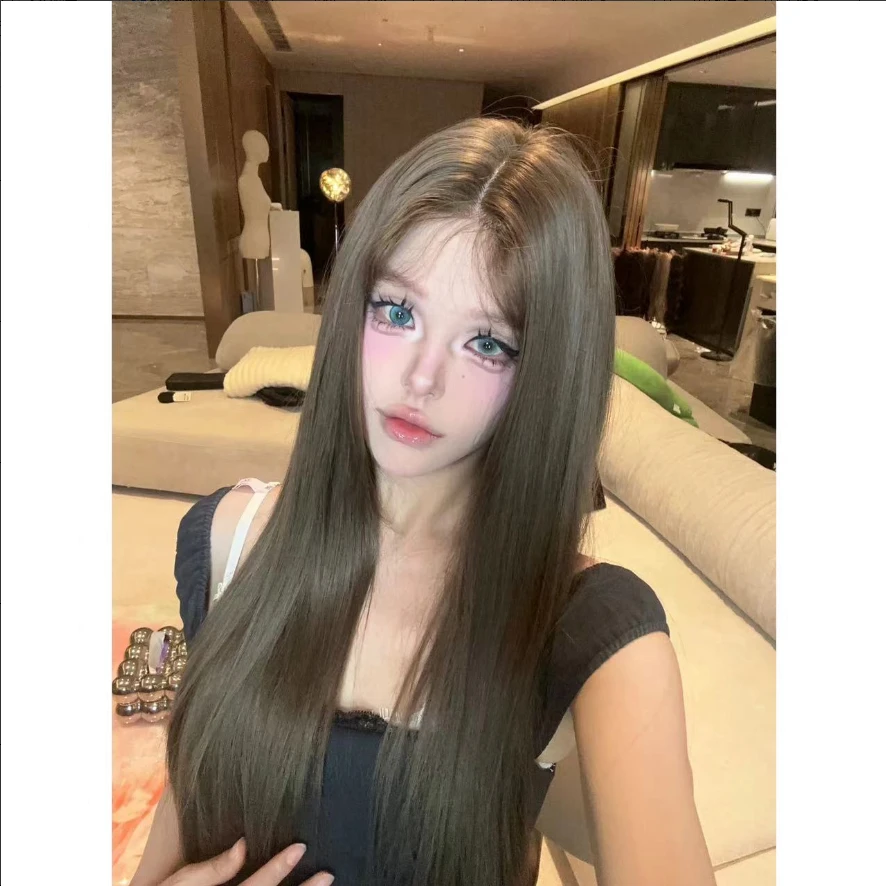 【D31榛果灰棕】新款小额蕾丝五排手织假发女仿真中分直发假发套