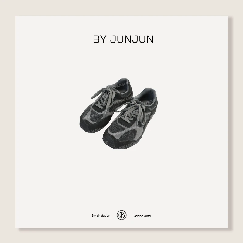 ByJunjun太空鞋 牛反绒拼接超舒适运动鞋百搭女士休闲鞋