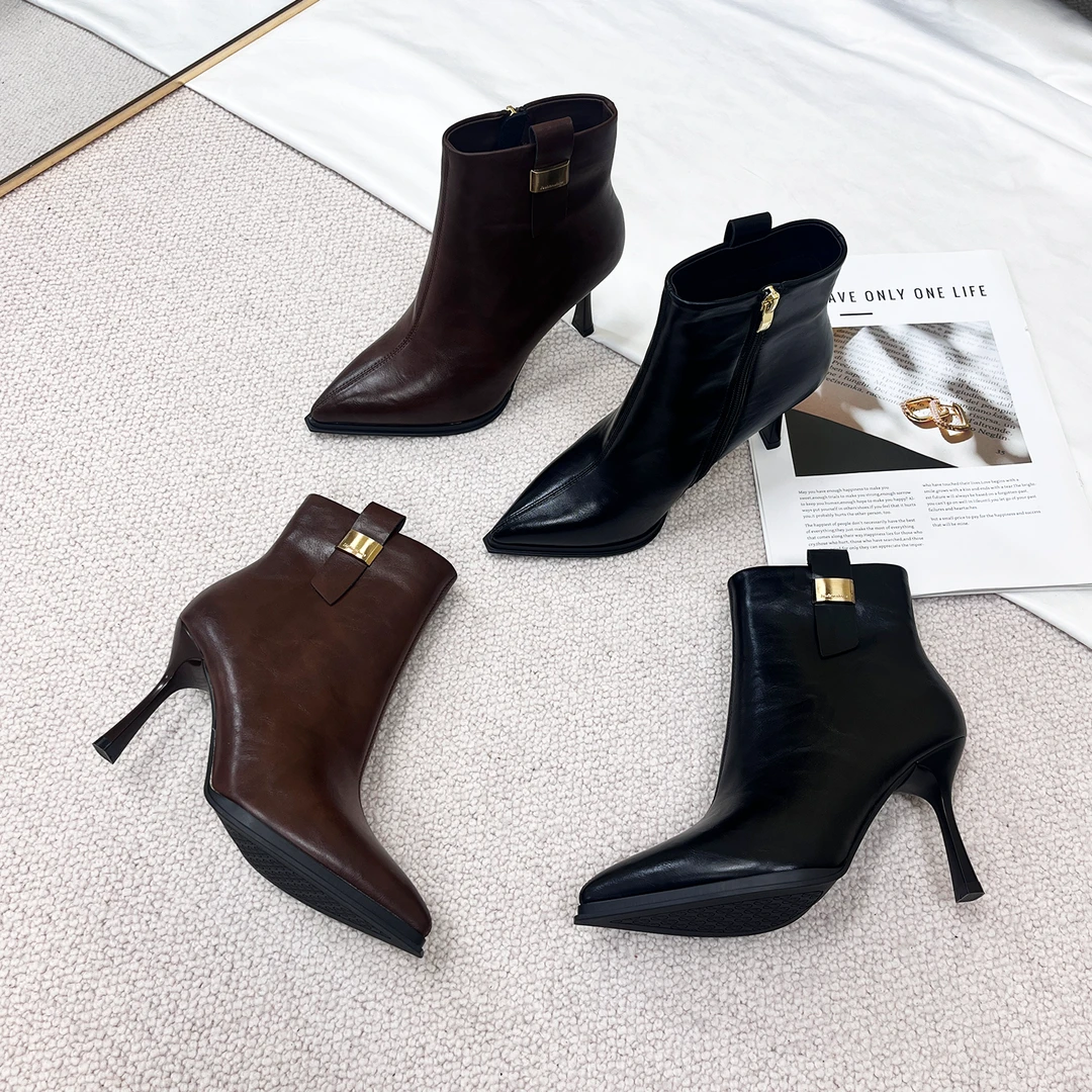 8cm 软底高跟短靴女士秋冬季欧美时装靴  琥珀流光风瘦瘦靴马丁靴