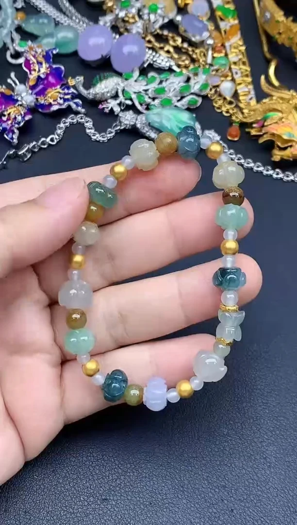 足金镶嵌手链翡翠353-春日珠宝