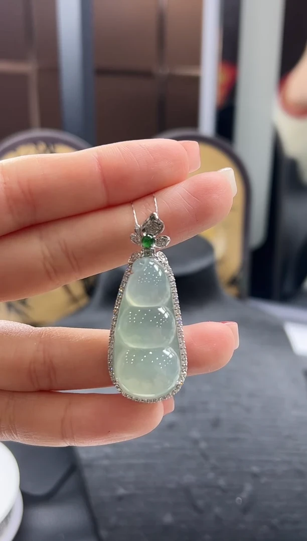 【闪购商品】翡翠颈饰18K金镶嵌豆豆