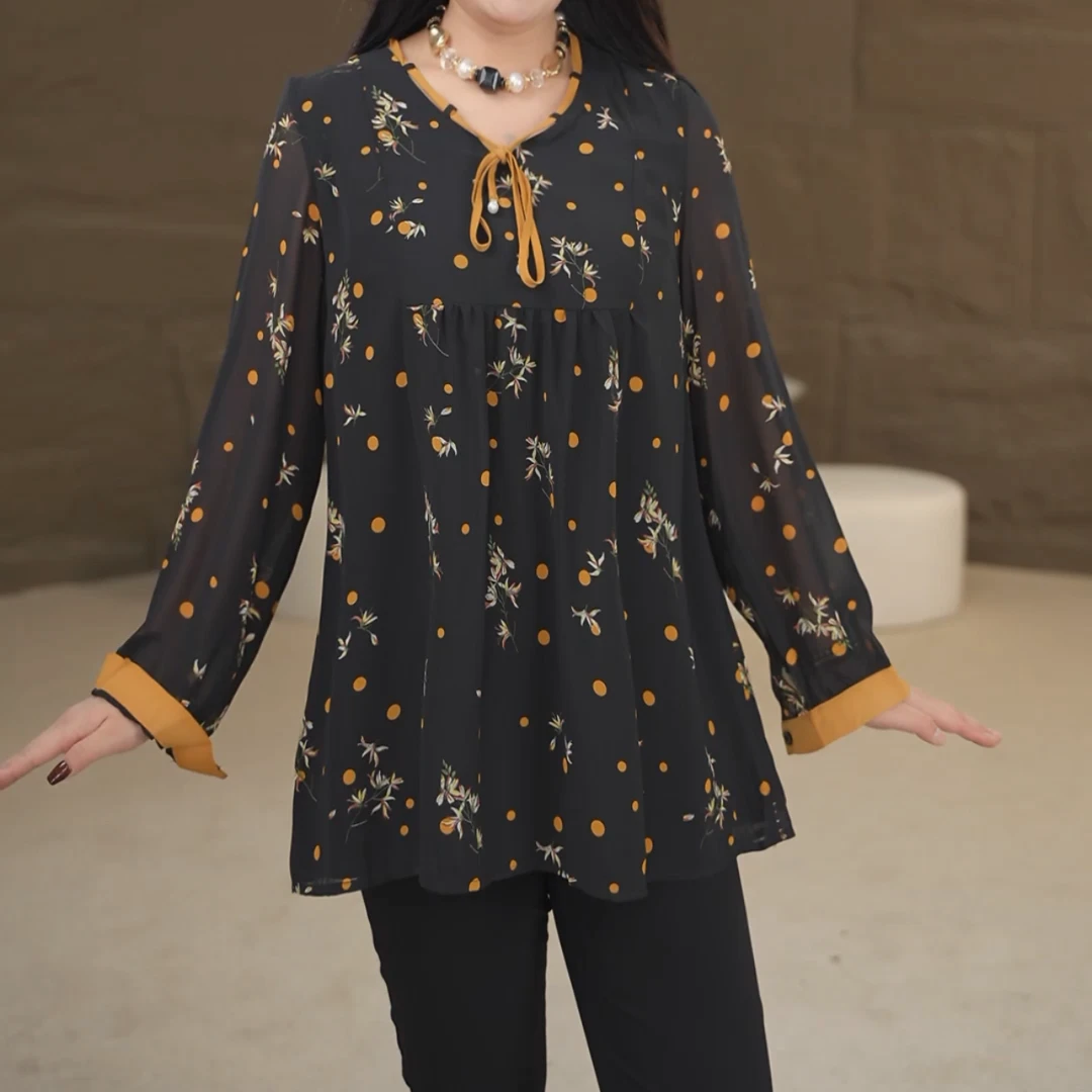 火姐2025时尚外穿大码女装夏装胖妹妹遮肚显瘦长袖上衣228917CX