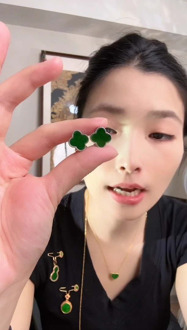 银S925镶嵌翡翠耳饰耳饰