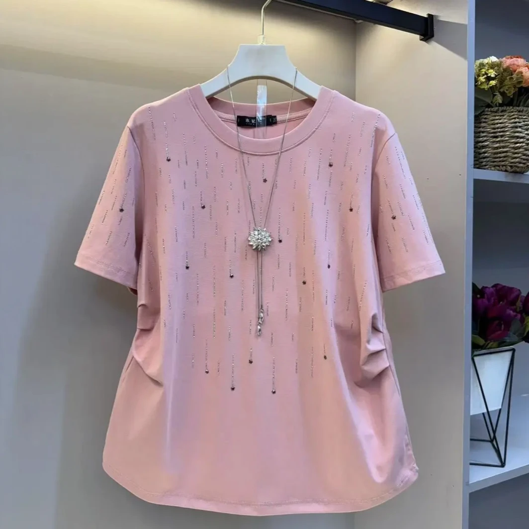 胖妹妹大码女装2025夏季新款显瘦遮肉时尚百搭重工T恤短袖上衣女