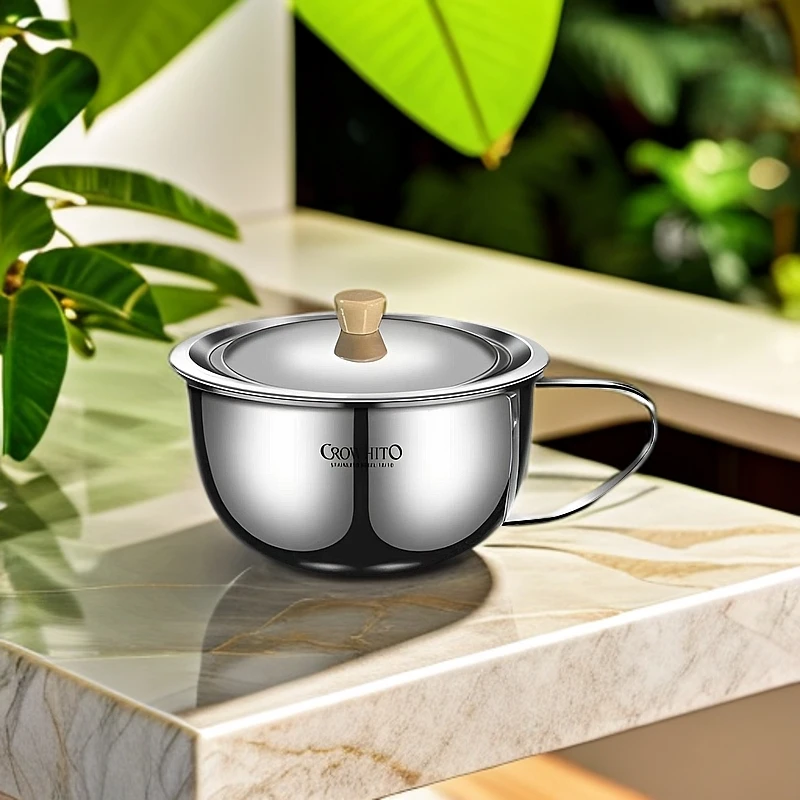 CROWHITO/克洛华蒂不锈钢带盖碗早餐杯加厚防烫牛奶餐杯家用饭碗