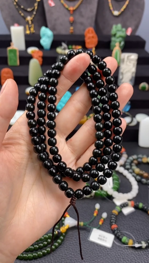 【闪购商品】和田玉-未镶嵌7mm黑青老型108