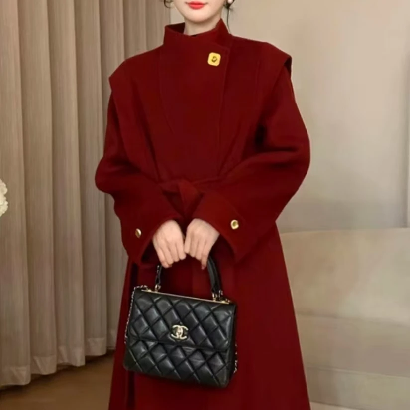 【老板专属】中长款毛呢大衣甜美风气质立领呢外套901