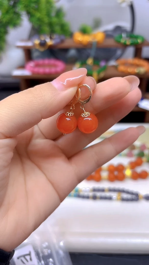14K金镶嵌耳饰碧玺猫眼E635