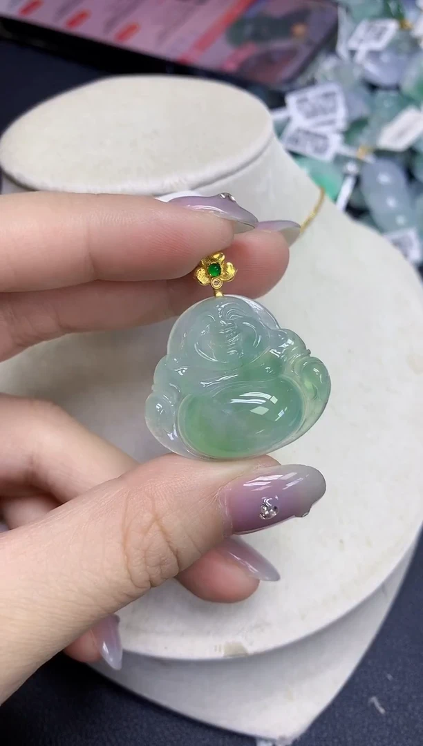 颈饰18K金镶嵌翡翠天然缅甸翡翠A货百元以上9元证书费自理