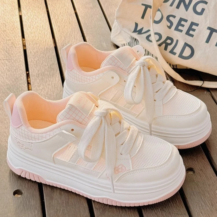 Moleubak夏季透气女鞋小白鞋女厚底配裙子的鞋子网面网鞋休闲鞋女