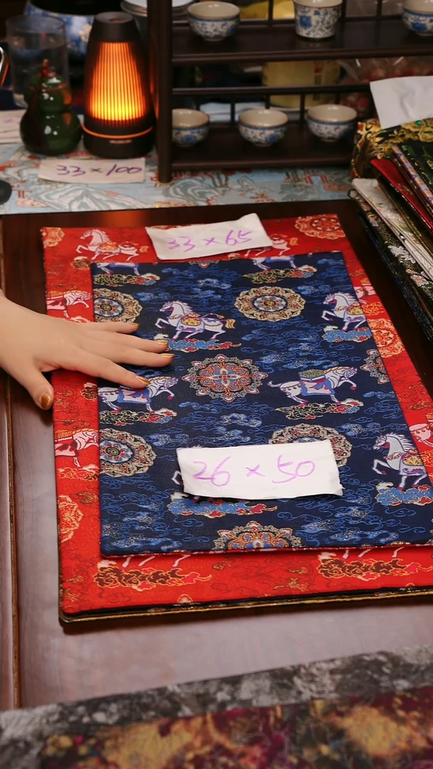 【小马宝相花蓝红双面】中国风干泡织锦茶席33*65