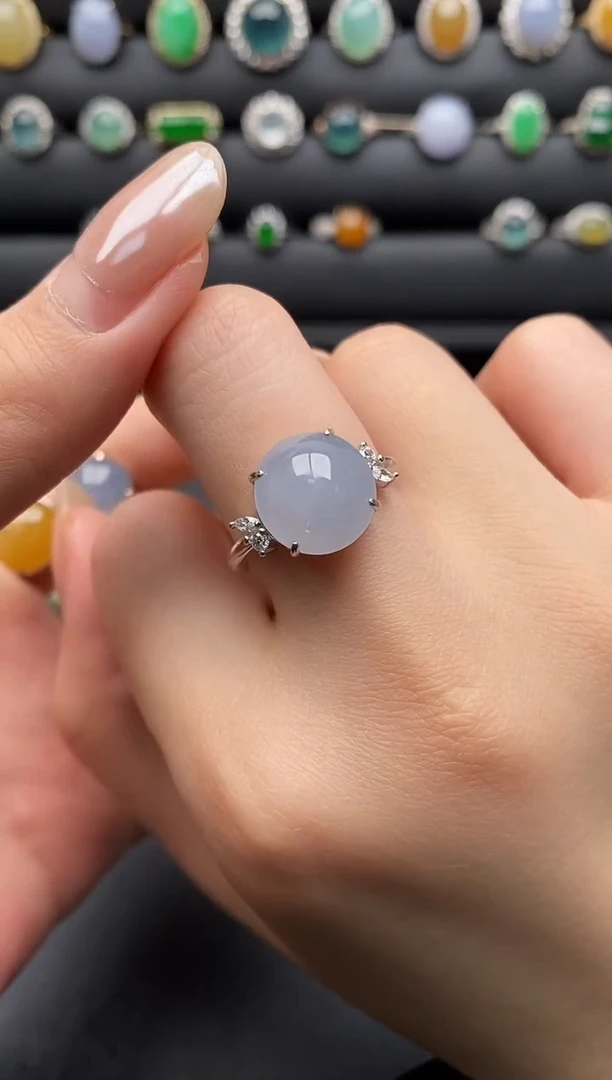 银S925镶嵌戒指翡翠一物一证一礼盒