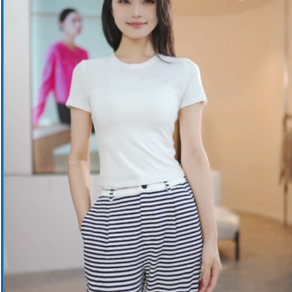 【小余专属】曼德诗显瘦上衣女夏简约通勤感T恤棉Y313108267
