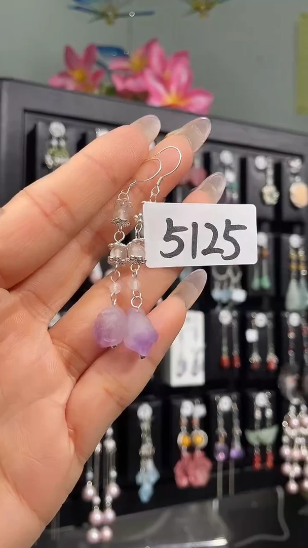 紫晶耳饰银S925镶嵌喜欢拍