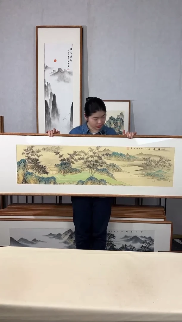 国画手绘*竹韵雅舍*52*172cm带框发货