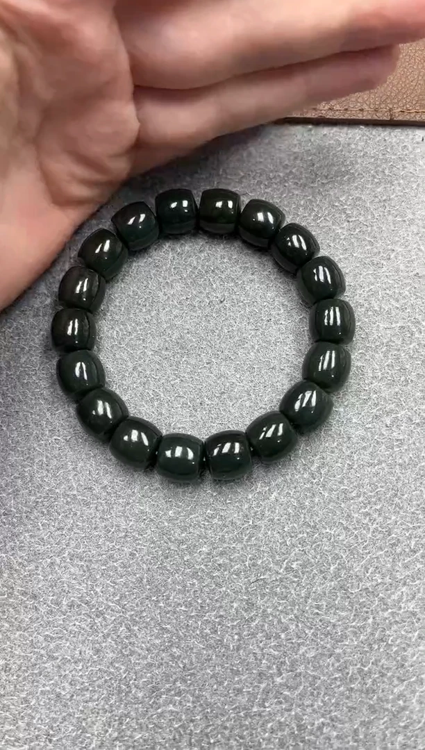 未镶嵌手串和田玉纯天然新疆叶城油青12直切