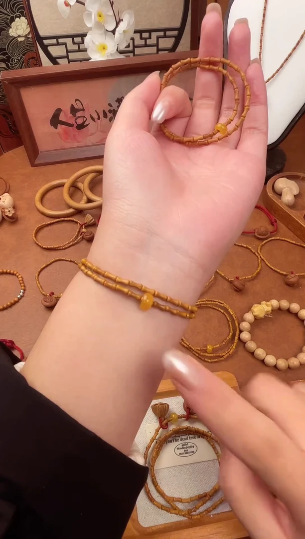 手串桃核竹节手串一物一拍双圈素款加跑环