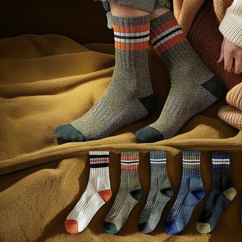 袜子男秋冬脚底加绒中筒男袜潮流束腰运动长袜男士冬季加厚保暖袜