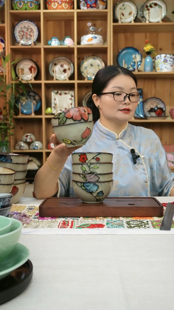 瓷片小可陶瓷高温釉下彩一组米饭碗6个