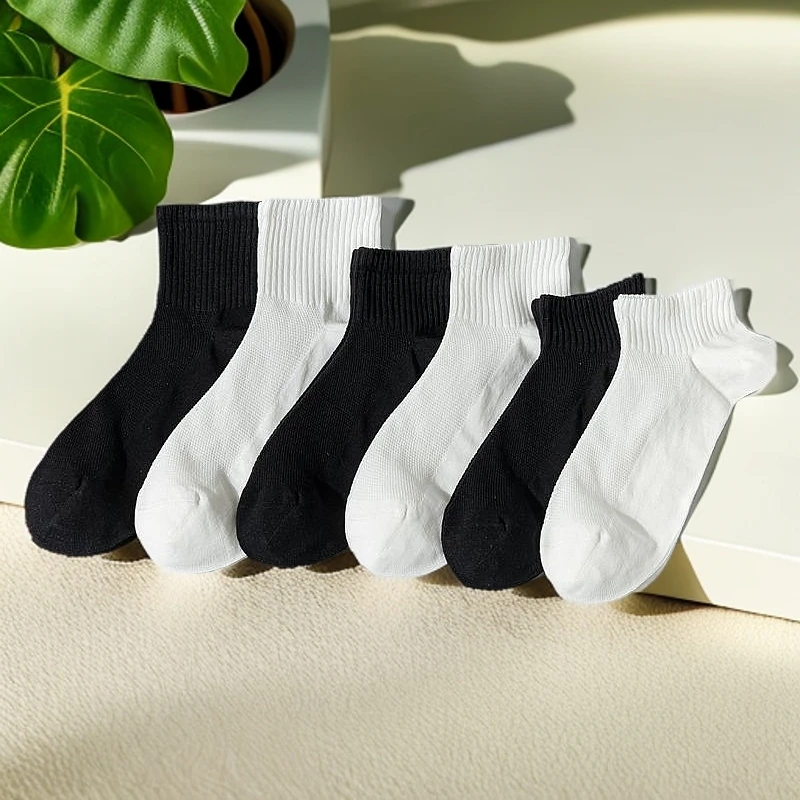 【100%新疆棉】四季袜男女短中长筒纯色棉袜透气防臭白色网眼运动袜