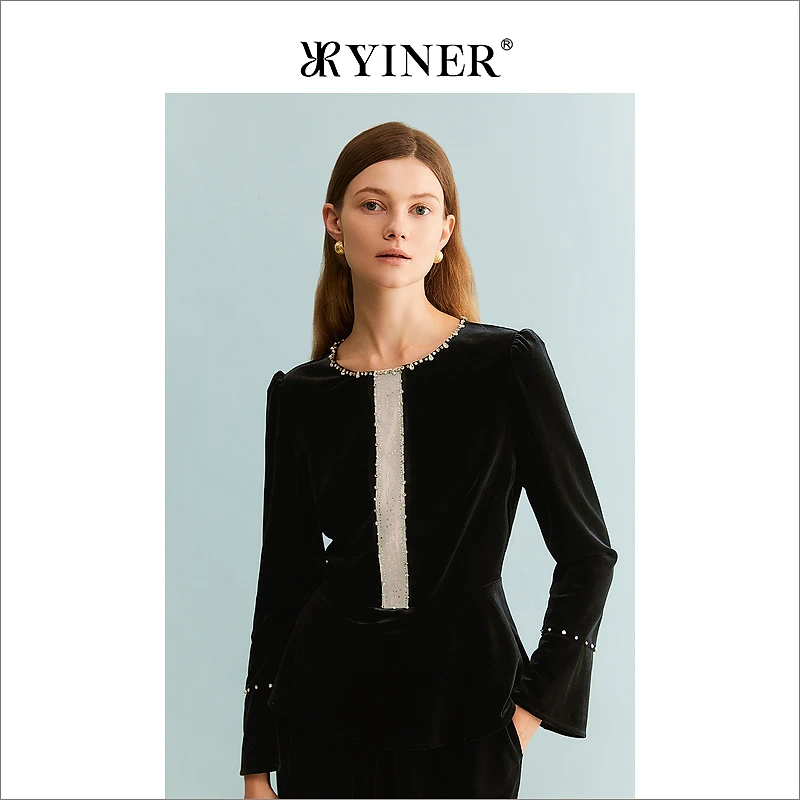 【丝绒系列】YINER音儿秋季秋冬圆领小香风上衣8C63370046