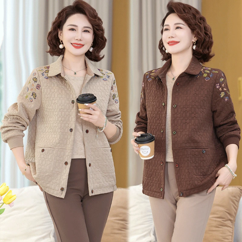 2025新款妈妈春装薄款上衣洋气中老年女装宽松休闲显瘦夹克外套