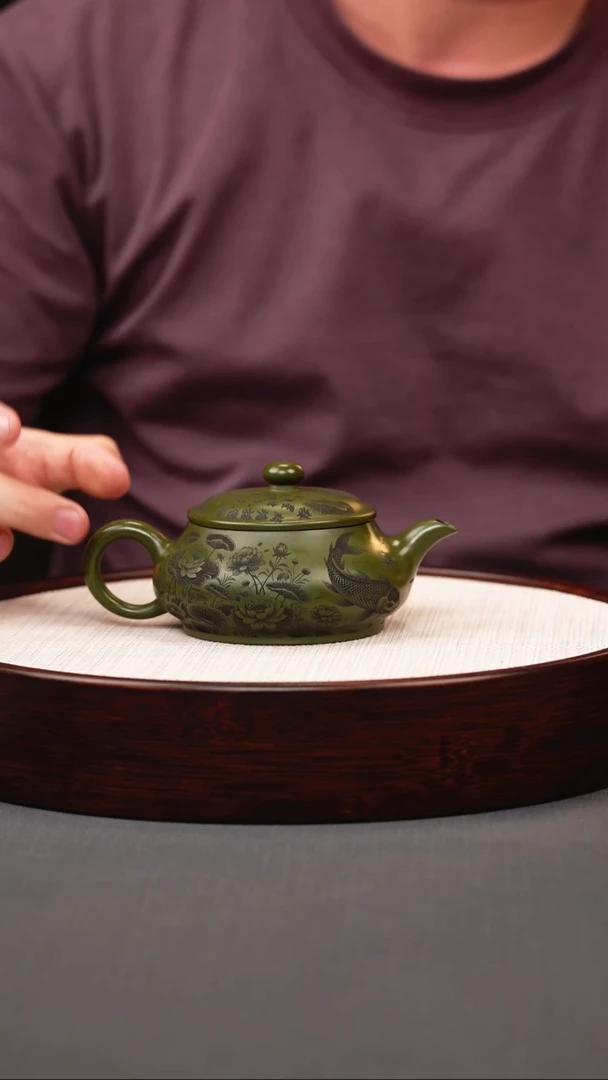 茶壶紫砂绿泥鱼明炉