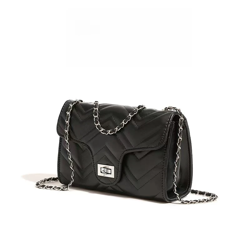 单肩包斜跨包绣线洋气黑色小香风夏季肩包链条球潮流小众