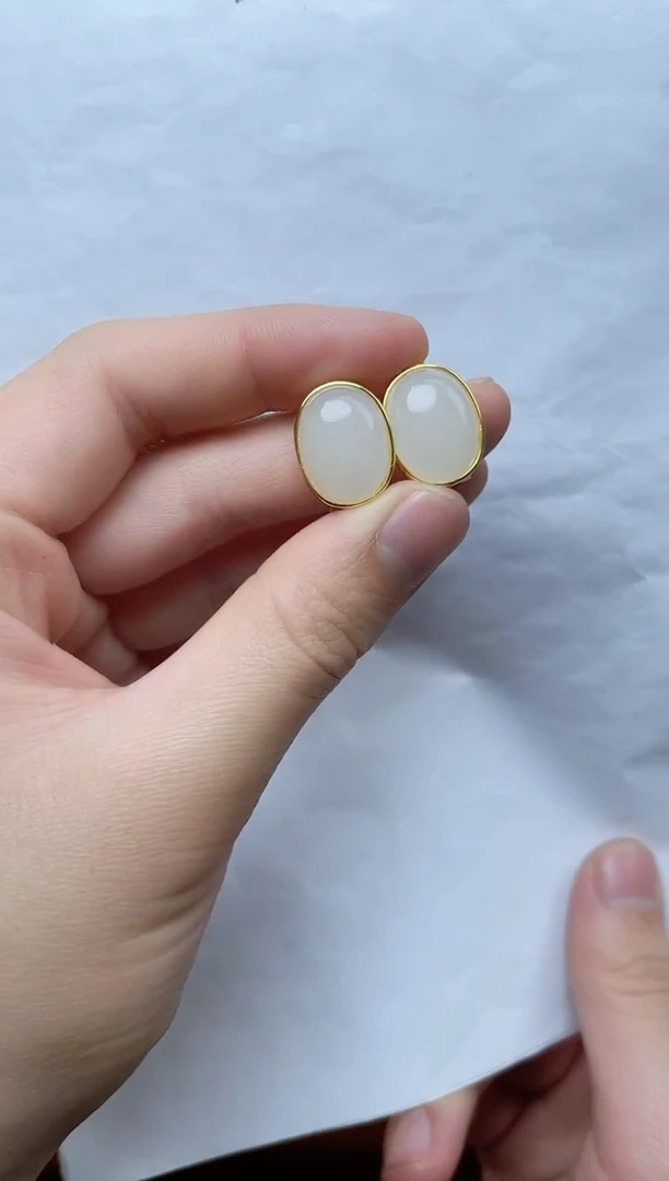 【闪购商品】和田玉耳饰银S925镶嵌06耳扣