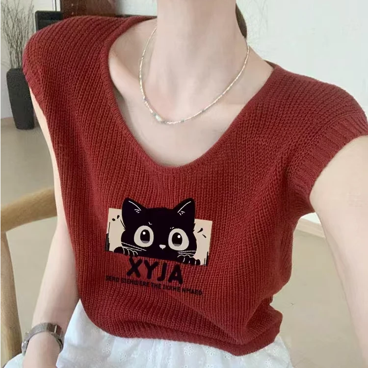 夏日清凉背心2025爆款超好看酒红色设计感时尚针织t恤上衣女