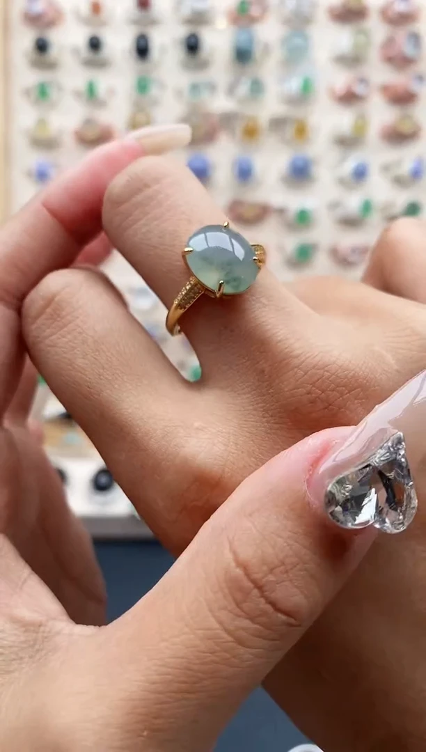 【闪购商品】翡翠戒指银S925镶嵌缅甸天然A货翡翠222  3+5