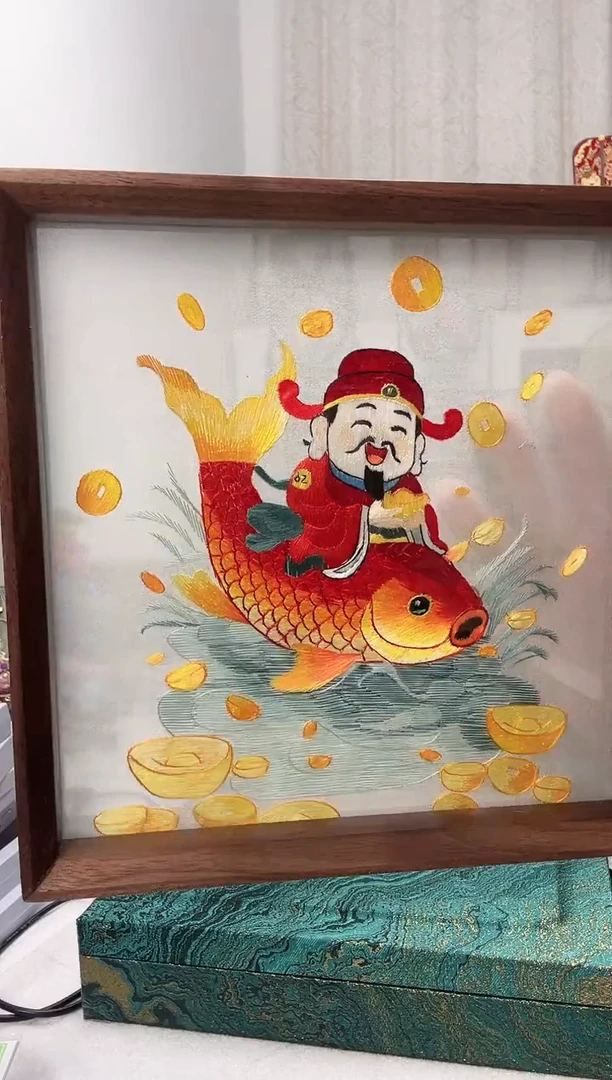 扇子苏绣作品手工摆台