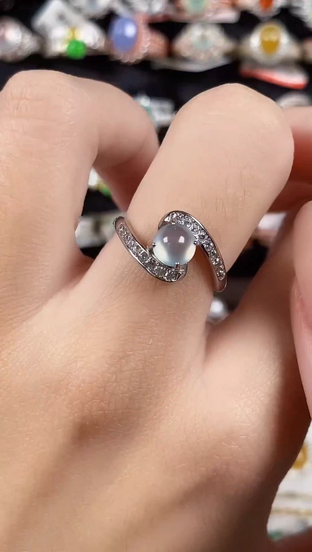 银S925镶嵌戒指翡翠 天然A货翡翠13