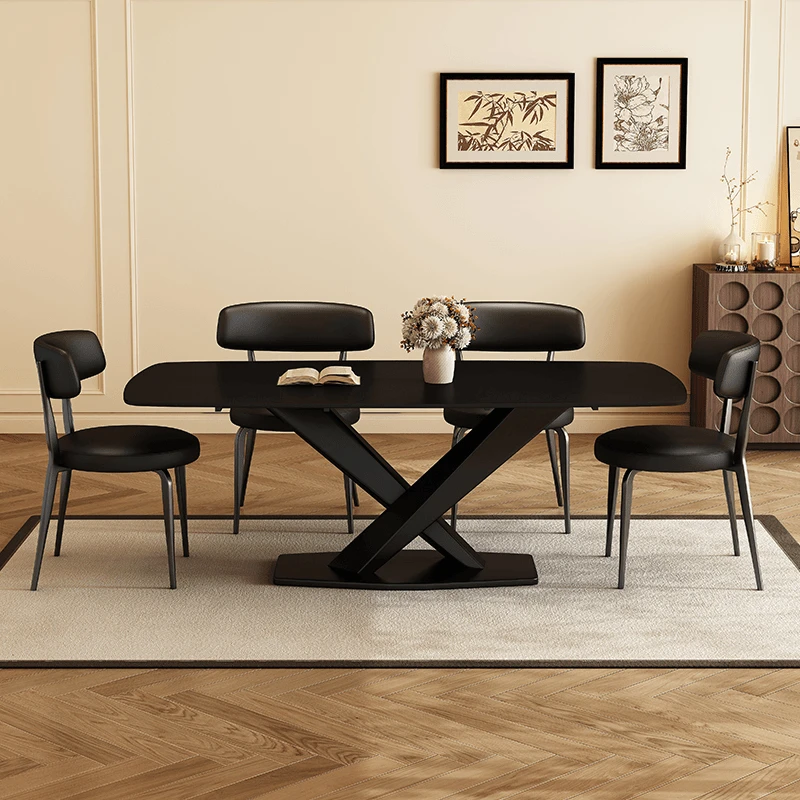 X01#岩板餐桌长方形餐桌椅组合轻奢现代简约小户型饭桌客厅长方形