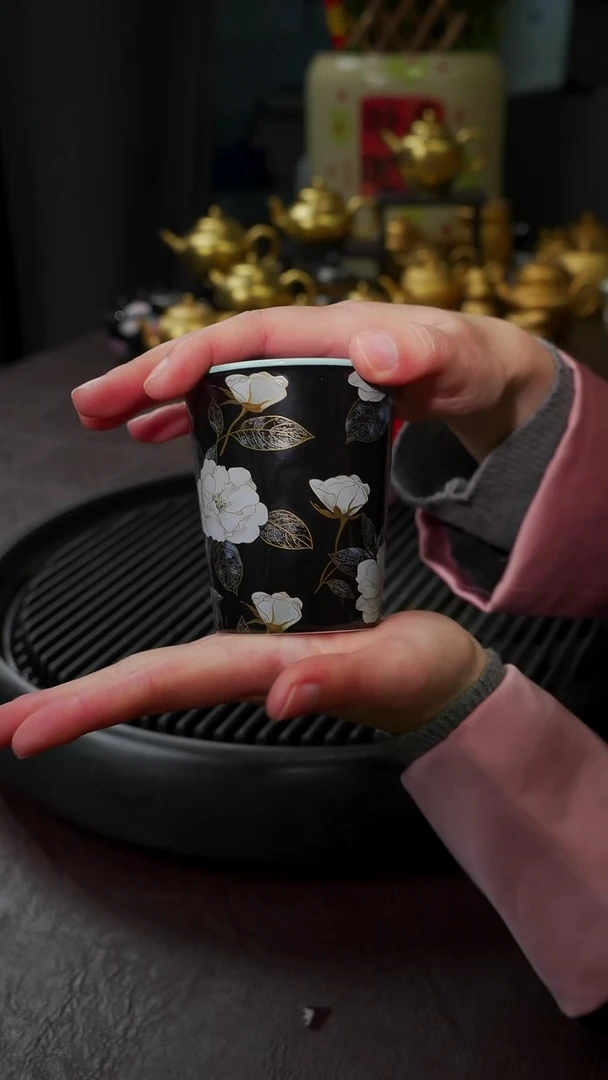 【闪购商品】杯【宜景窑描金】手绘黑色可乐杯
