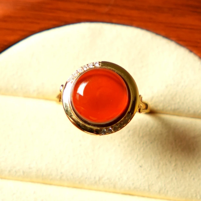 戒指开口可调蛋面镶嵌缅甸天然琥珀时尚经典百搭简约通勤