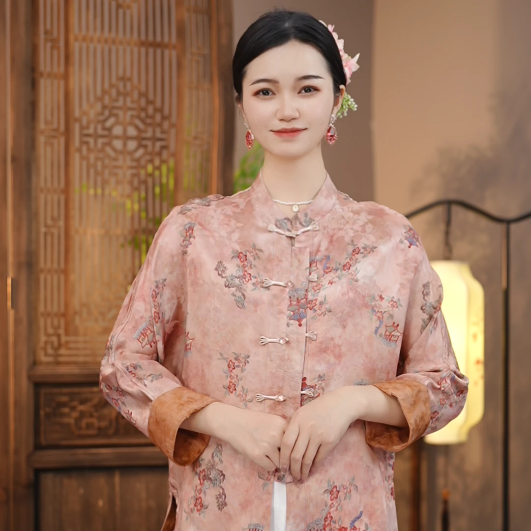 杏花微雨｜国风新中式暗纹提花外套上衣-6227