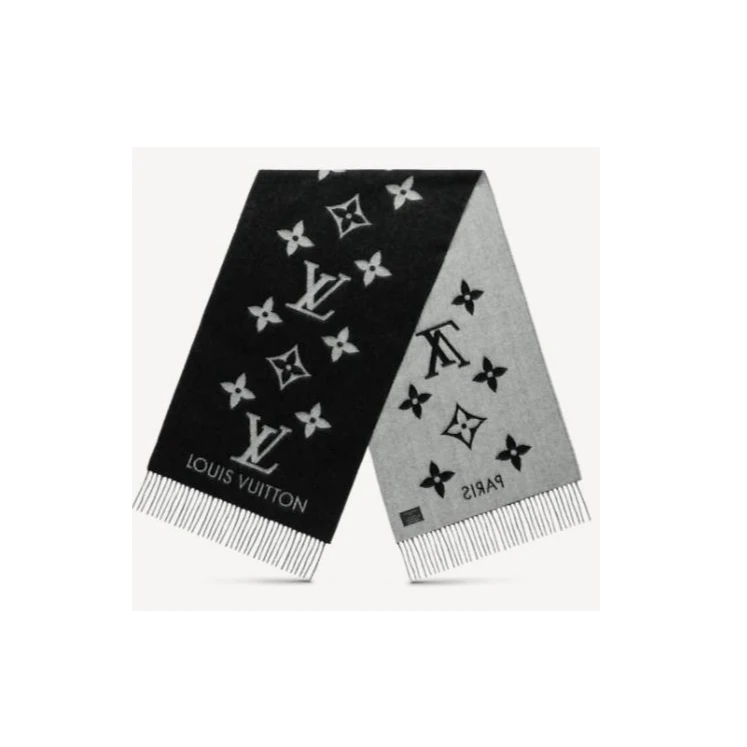 未使用 LouisVuitton/路易威登 小花6珊羊绒围巾 浅灰 拼色