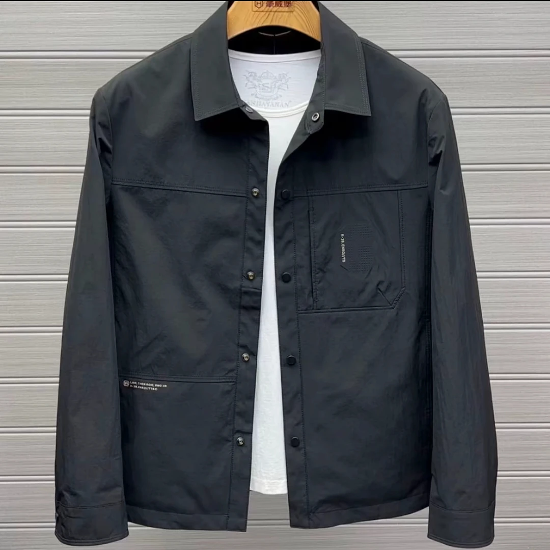 C1-72春季新款男士高品质休闲时尚减龄百搭长袖夹克外套纯色