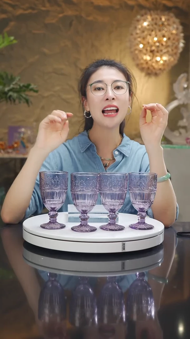 琉璃福利紫色高脚杯一套6只