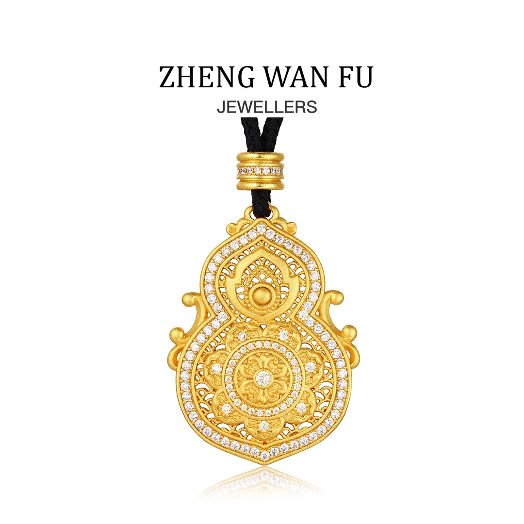 铜合金吊坠 四美葫芦国潮古风吊坠古法鎏金錾刻人生四美招财吊坠