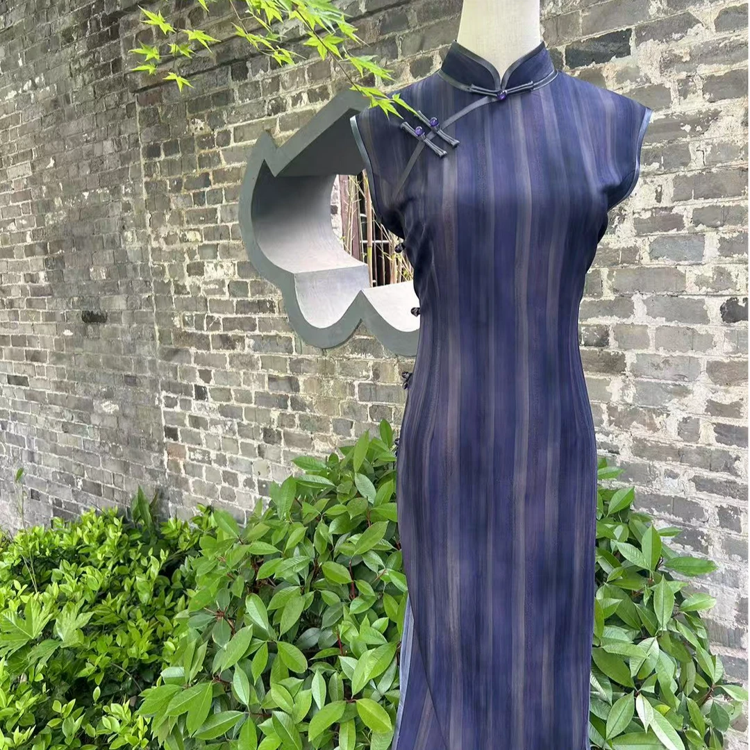 【紫纭条纹】2025年新中式夏季新款复古百搭日常淑女旗袍